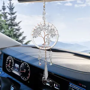Handmade crystal tree of life dreamcatcher car hanging ornament with star and clear quartz stones