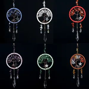 Handmade tree of life crystal dreamcatcher car hanging ornament with star and stone beads