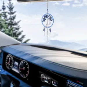 Blue Tree of Life dreamcatcher car hanging pendant with crystal prism and star charm