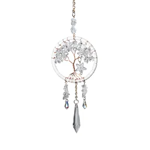 Crystal life tree dreamcatcher car hanging ornament with star and gravel charms