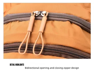 Detailansicht des bidirektionalen Reißverschlusses an einem wasserdichten Wanderrucksack.
