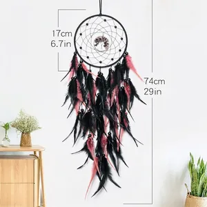 Handgemaakte gothische veren dromenvanger met kristallen levensboom decoratie