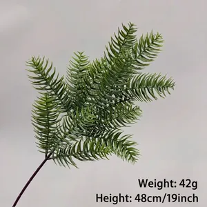 Detailed macro view of a 48cm artificial green cedar branch weighing 42g for home decor