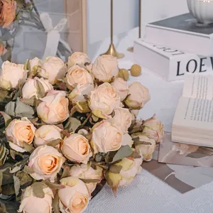 Elegant vintage champagne artificial rose bouquet for home and hotel dining table decoration