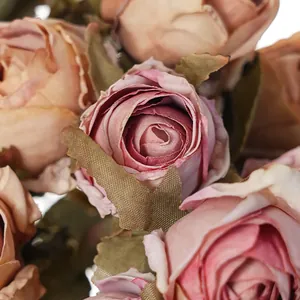 Exquisite vintage 5-head artificial silk roses bouquet for home and table decoration