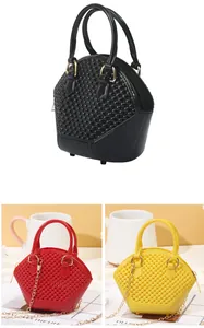 Mini beaded shell jelly bags in black red and yellow with metallic chain straps