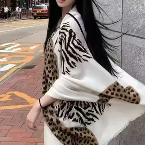 American retro leopard print cotton linen shawl for sun protection scarf.