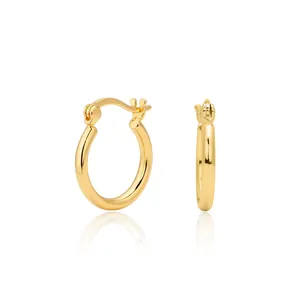 Close-up of classic S925 sterling silver gold-plated hoop earrings with reflection