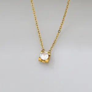 Minimalist Stainless Steel 18K Gold Plated Bezel Set Rhinestone Heart Pendant Necklace For Women Men Fashion Jewelry