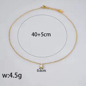 Detail of gold stainless steel necklace with 0.6cm zircon pendant and 40+5cm chain