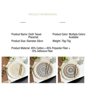 Spécifications détaillées des sets de table à franges en coton aux motifs ethniques