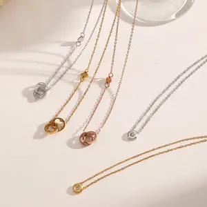 316 Stainless Steel Minimalist Hexagon Zirconia Pendant Necklace For Women Geometric Meteorite Shape Clavicle Chain Jewelry