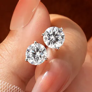 Pendientes de Botón de Moissanita con Tres Garras Chapado en Oro 14K Cobre Joyería de Moda Simple Minimalista Regalo Mujer