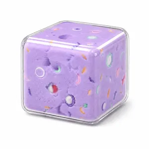 Cubo di slime al burro viola morbido in scatola trasparente con granelli colorati antistress