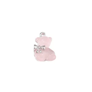 Ciondolo orsetto rosa con fiocco argento per accessori gioielli fai da te creativi