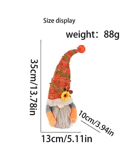 Gnome d'automne en peluche avec tournesol et citrouille décorative, hauteur 35 cm