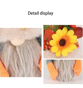 Vue macro détaillée du gnome de récolte montrant les pétales de tournesol et la texture de barbe