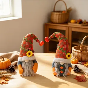 Décoration De Lutin De Récolte D'Automne Tournesol Citrouille Poupées Sans Visage Tricotées Ornements De Table De Maison