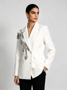 Γυναικείο Σακάκι Blazer Slim Fit Με Ασημί Κεντημένο Φοίνικα Με Πούλιες Κομψό Κορεατικό Στυλ Σακάκι Γραφείου Για Πάρτι