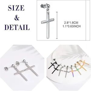 Stainless steel cross drop earrings size detail showing multiple colors 2.8*1.6cm