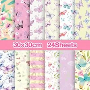 Collection de motifs de papier de scrapbooking 30x30cm papillon et fleur, lot de 24