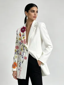 Elegante Blazer da Donna con Ricamo Floreale 3D Manica Lunga Slim Fit Giacca con Künstliche Perle Sintetiche Strass per Festa Matrimonio Ufficio