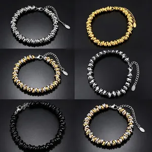 Bracelets en acier inoxydable de style hip-hop avec perles torsadées en six variantes