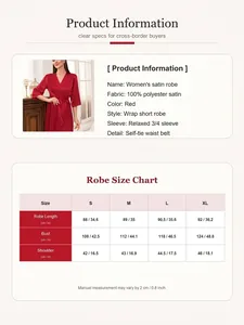 Umfassende Größentabelle und Produktspezifikationen für roten Satin-Morgenmantel