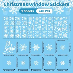 Size guide for 240pcs white snowflake Christmas static window sticker set