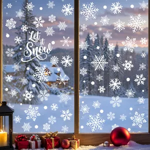 White snowflake window stickers with 'Let it Snow' design for winter decor