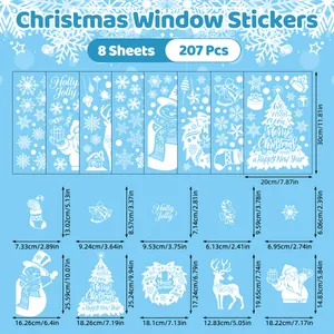 Detailed dimensions of 207-piece white silhouette Christmas window stickers set