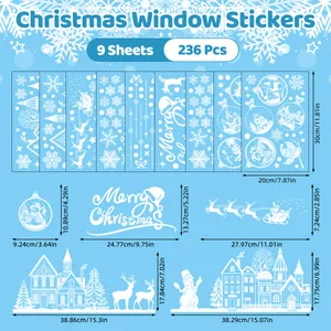 Detail view of 236 pcs white Christmas window stickers with various dimensions