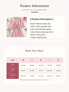 Detaillierte Größentabelle und Produktdaten für Damen-Morgenmantel aus Satin
