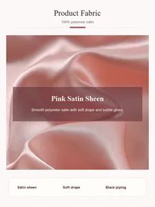 Detailaufnahme von luxuriösem, rosa 100% Polyestersatin-Stoff für Damen-Bademantel.