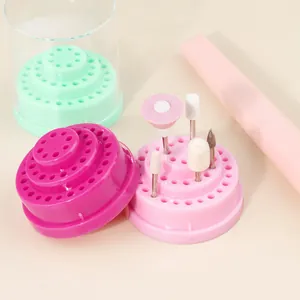 Nail Drill Bit Storage Box PP Plastic Multi Hole Tiered Display Stand Transparent Dustproof Cover Manicure Tool Organizer