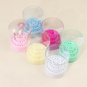 Colorful 48-hole nail drill bit storage box organizer with transparent dustproof cover