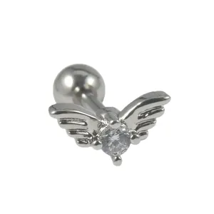 Silver angel wing zircon ear stud made of stainless steel for cartilage piercing