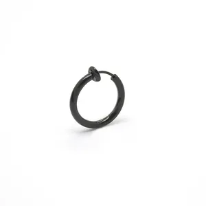 Sleek glossy black stainless steel spring hoop ear cuff for non-pierced ears and cartilage
