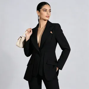 Chic black blazer with waist cut-out and tailored fit for professional business look