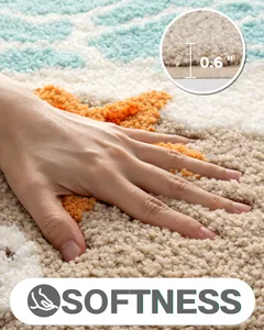 Primer plano macro del tapete de baño suave y absorbente de microfibra de 0,6 pulgadas