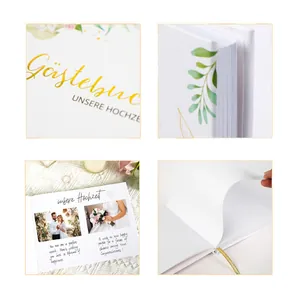 Livre d'or de mariage élégant avec dorure à l'or et pages pour photos et messages