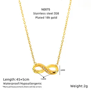 Elegant 18k gold plated stainless steel infinity necklace with small crystal stones