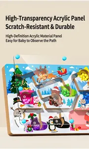 Close-up of children's wooden magnetic maze toy with high-transparency acrylic cover