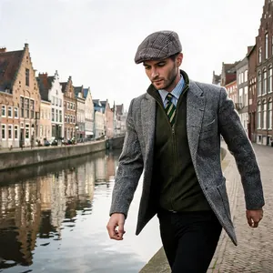 Premium men's plaid wool ivy newsboy cap for autumn winter outdoor fashion style