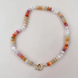 Veelkleurige telraam kraalketting met vergulde veerringsluiting in snoep regenboogtinten