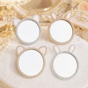 Accessorio Cornice Specchio per Trucco Fai-da-te in Lega di Zinco con Orecchie di Coniglio e Gatto Componente in Metallo Intarsiato con Strass per Decorazione Custodia Cellulare
