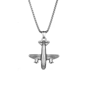 Collar con colgante de avión de acero inoxidable para estilos hip-hop y casuales diarios