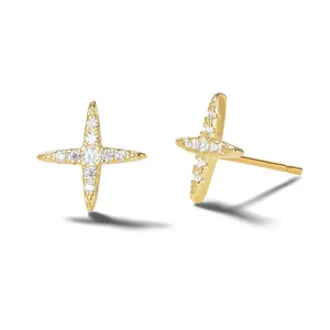 925 Sterling Zilver Ster Kruis Oorknopjes Voor Vrouwen Kleine Goud Zilver Verguld Strass Eenvoudige Mode Sieraden Oorringen