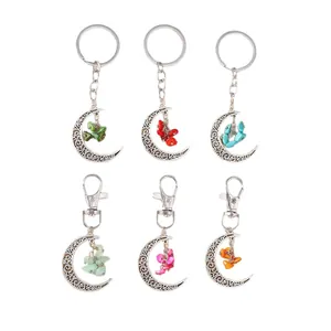Set di 6 portachiavi etnici a mezzaluna con design traforato e pietre colorate miste