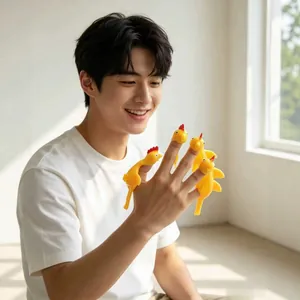 Funny yellow rubber slingshot chicken stress relief finger toy set for kids and adults